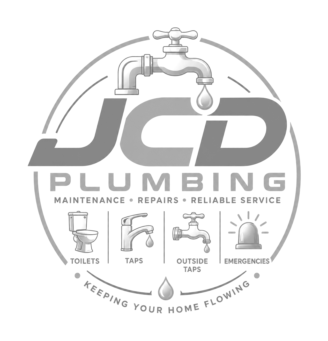 jcd plumbing maintenance logo upscaled transparent light greyscale